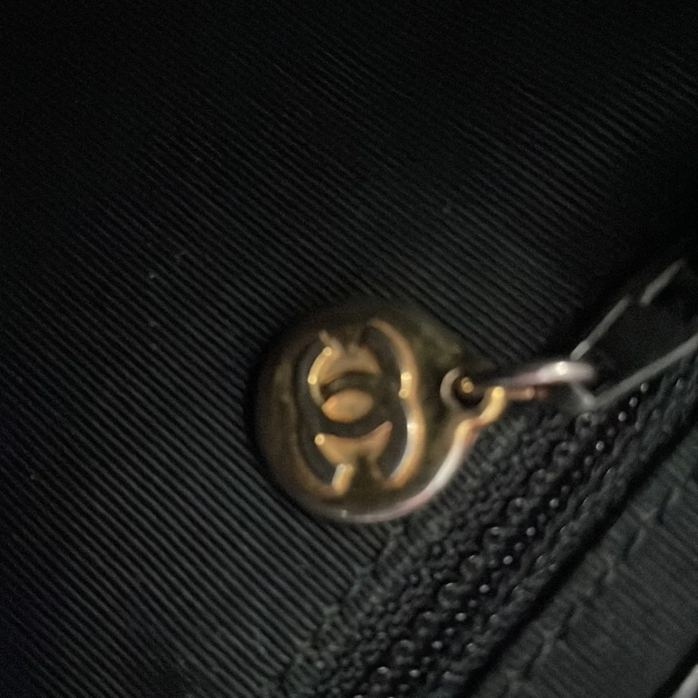 CHANEL Caviar Embroidered Logo Shoulder Bag